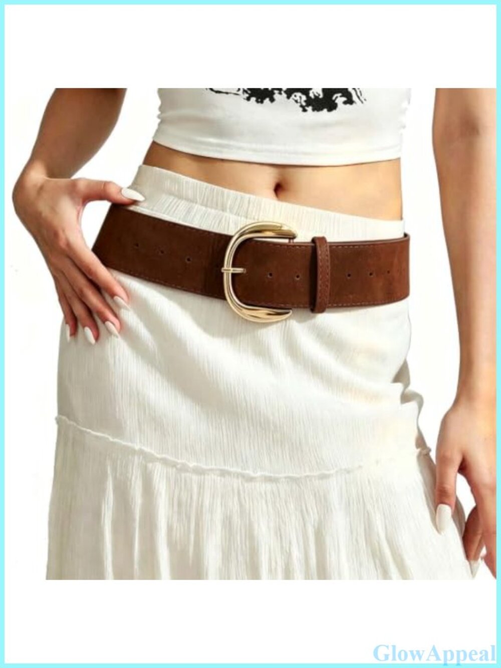 Suede Faux Leather Wide Waist Belt Metal Buckle